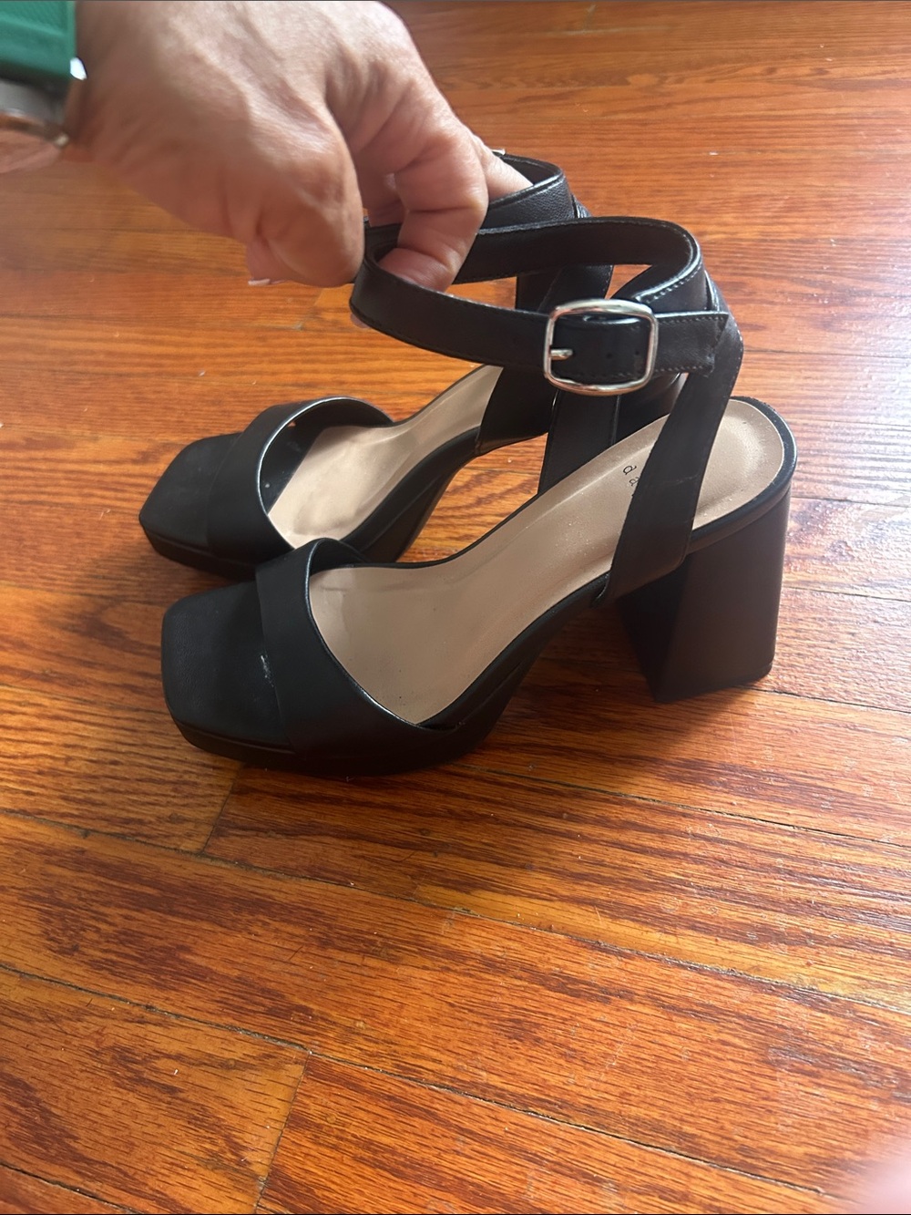 a new day Black Ankle Strap Block Heel Sandals